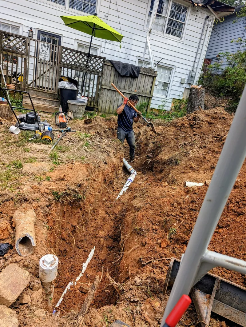 Concrete sewer pipe damaged by tree roots in Cammack Village